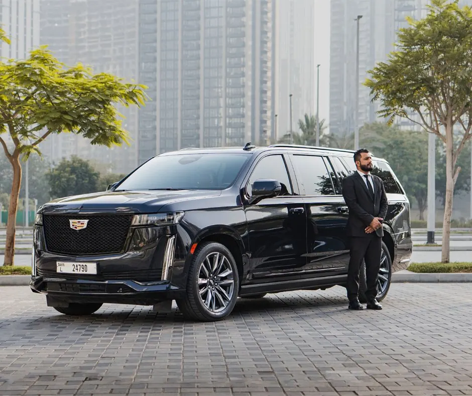 Cadillac Escalade with chauffeur in Downtown Dubai