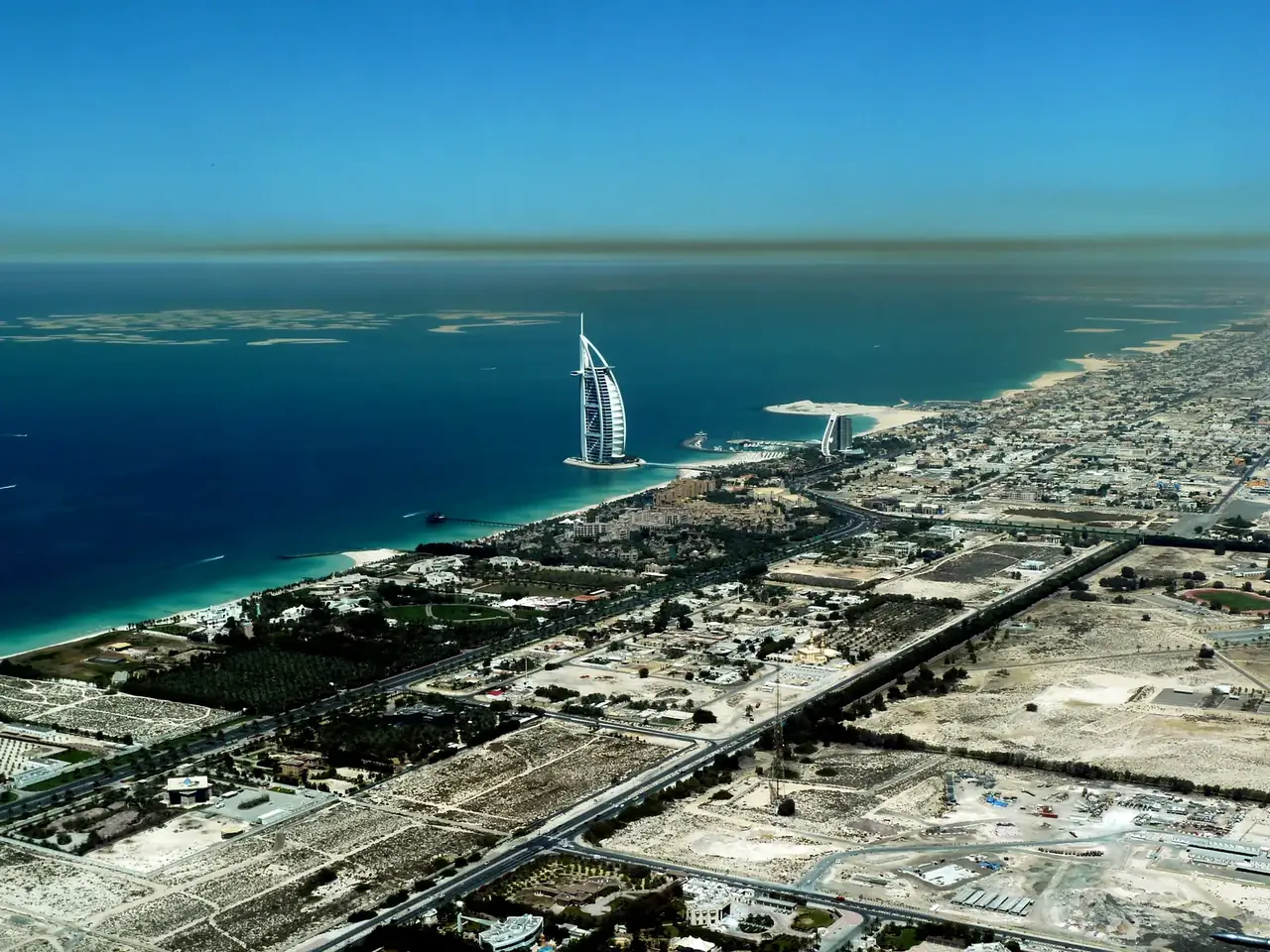 Aerial view of Jumeirah and the Burj Al Arab