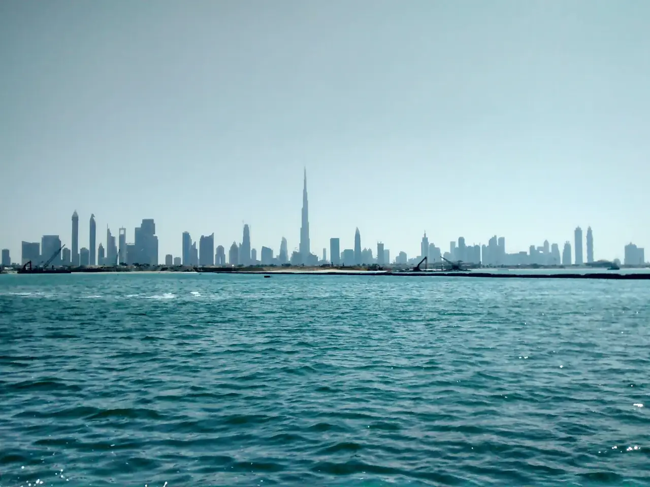 Dubai skyline seen from the sea off Jumeirah