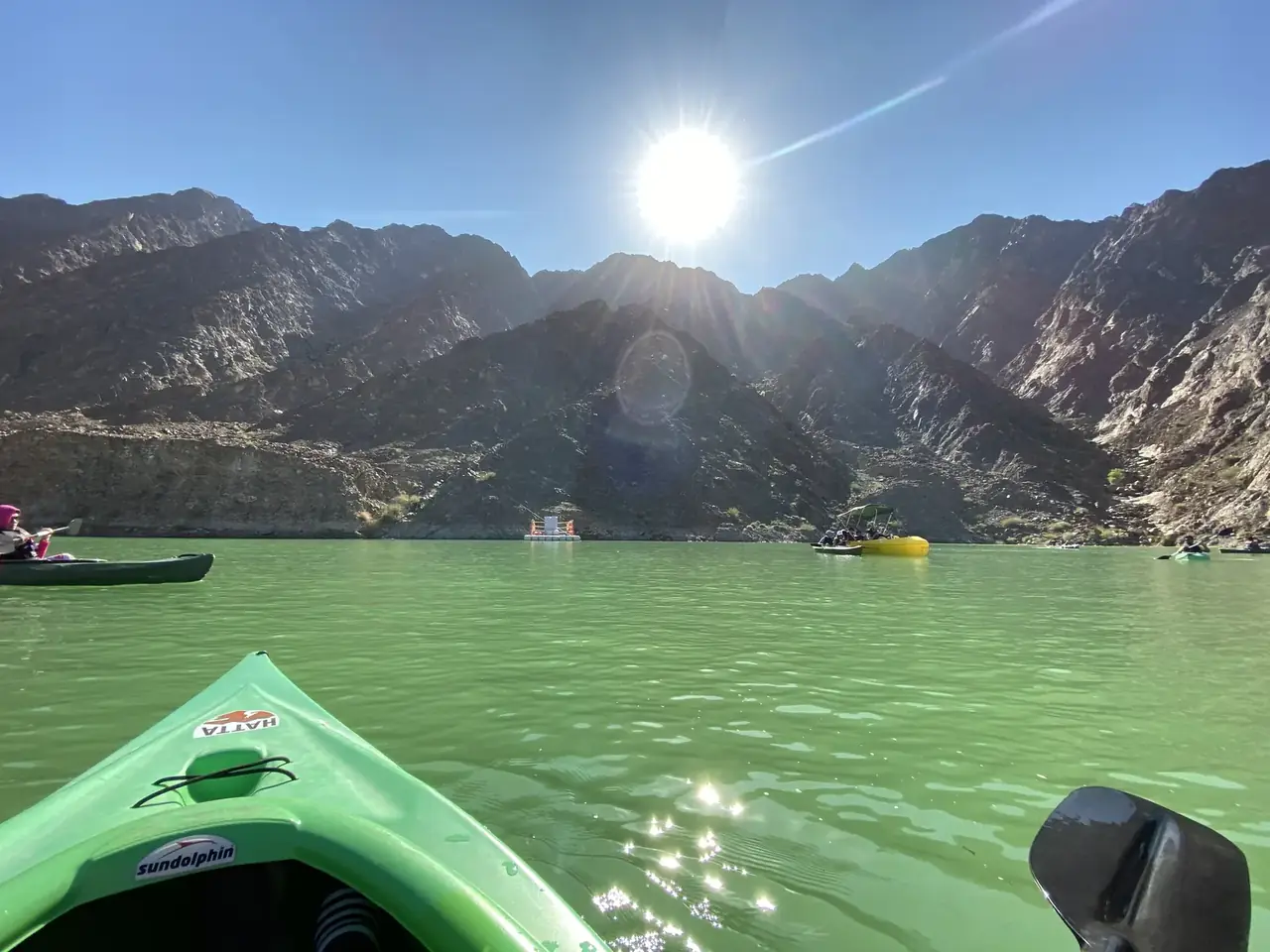 Kayaking on Hatta Dam in the Hajar Mountains