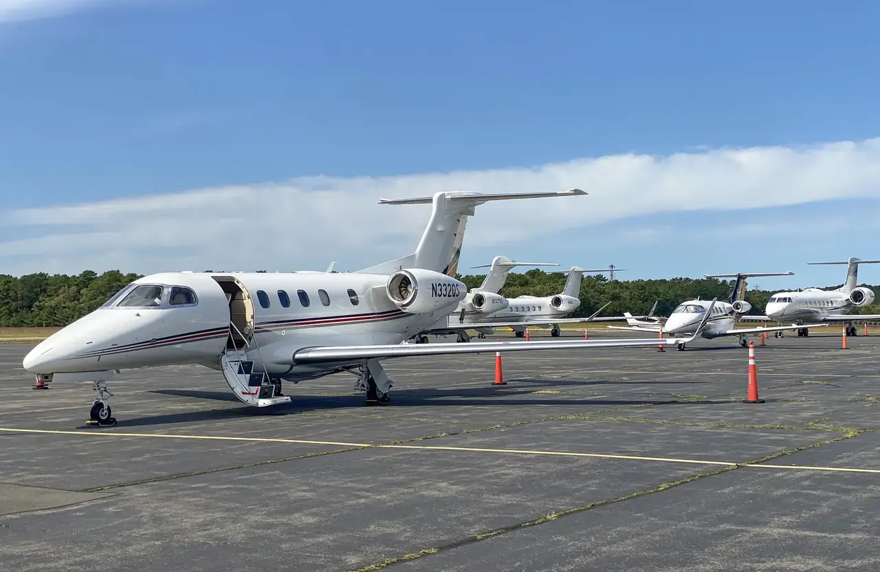 Private jet parked on the apron