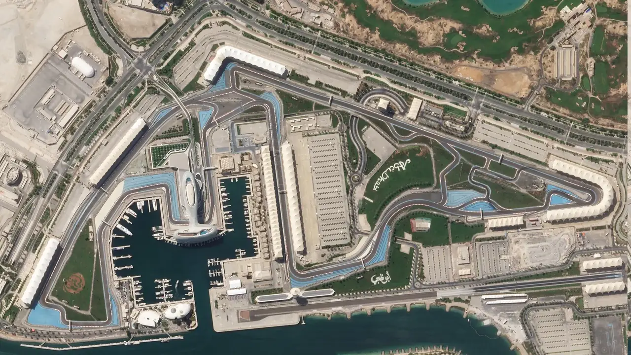 Aerial view of Yas Marina Circuit, Abu Dhabi
